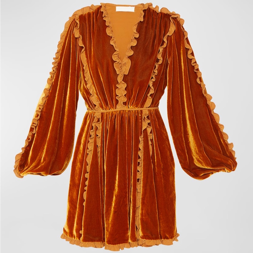 Ulla Johnson Erika Velvet Dress w/Ruffle Trim
